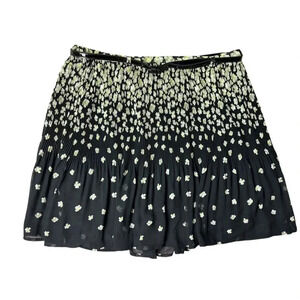 ELLE Floral women’s Skirt Geometry Career Pleated Belted/Lined Skirt Size XL
